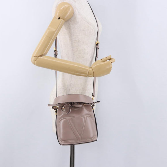 VALENTINO Shoulder Bag Leather 2way Pink Gold Auth bs36461