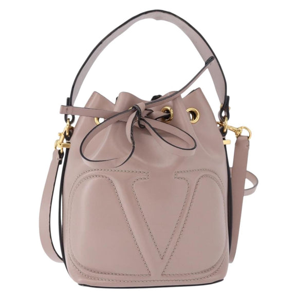 VALENTINO Shoulder Bag Leather 2way Pink Gold Auth bs36461