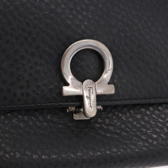 Salvatore Ferragamo Gancini Bifold Wallet Leather Black Silver Auth bs36466