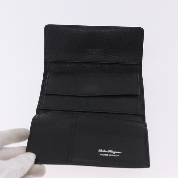 Salvatore Ferragamo Gancini Bifold Wallet Leather Black Silver Auth bs36466