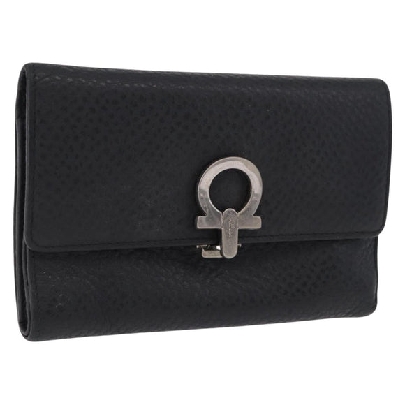 Salvatore Ferragamo Gancini Bifold Wallet Leather Black Silver Auth bs36466