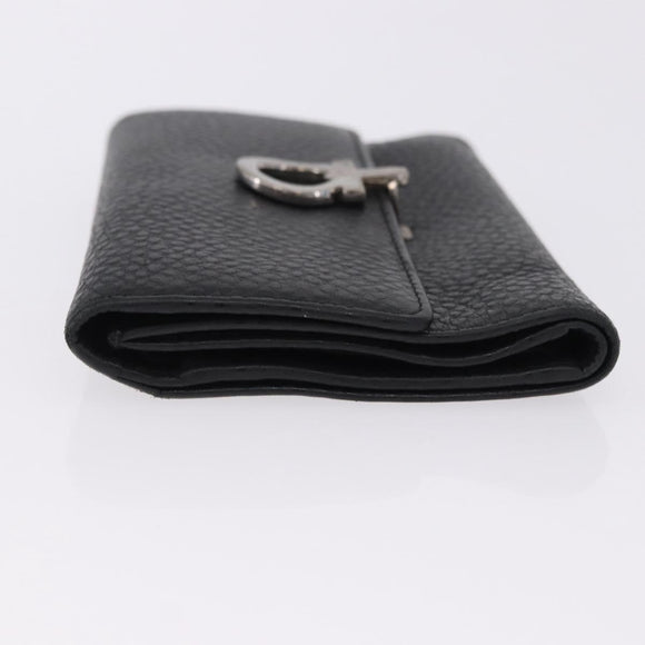 Salvatore Ferragamo Gancini Bifold Wallet Leather Black Silver Auth bs36466