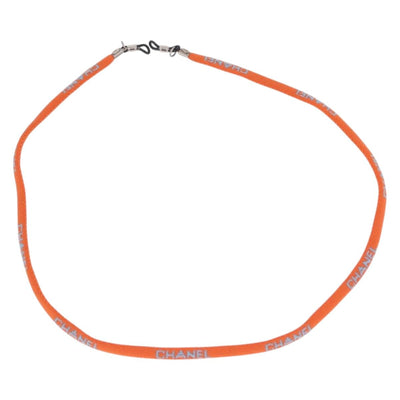 CHANEL Glasses Strap Canvas Orange Silver CC Auth bs36467