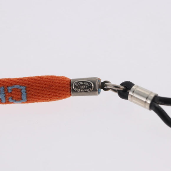 CHANEL Glasses Strap Canvas Orange Silver CC Auth bs36467