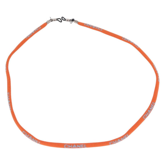 CHANEL Glasses Strap Canvas Orange Silver CC Auth bs36467