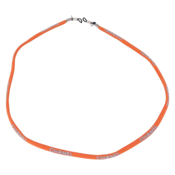 CHANEL Glasses Strap Canvas Orange Silver CC Auth bs36467
