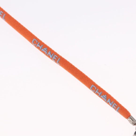 CHANEL Glasses Strap Canvas Orange Silver CC Auth bs36467