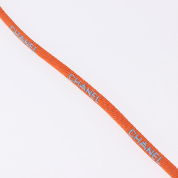 CHANEL Glasses Strap Canvas Orange Silver CC Auth bs36467