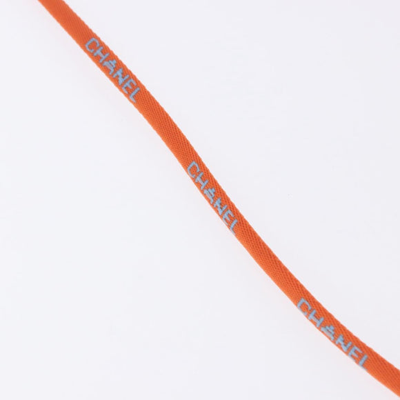 CHANEL Glasses Strap Canvas Orange Silver CC Auth bs36467