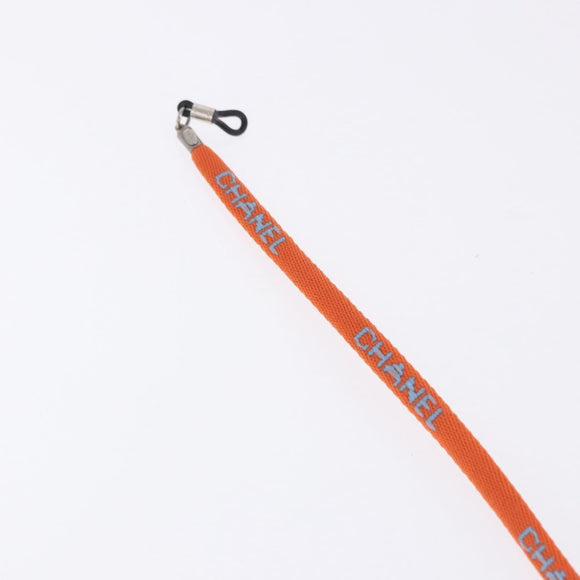 CHANEL Glasses Strap Canvas Orange Silver CC Auth bs36467