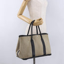 CHANEL Garden Party PM Tote Bag Coated Canvas Beige Silver CC Auth bs36468-19