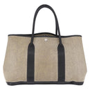 CHANEL Garden Party PM Tote Bag Coated Canvas Beige Silver CC Auth bs36468-2