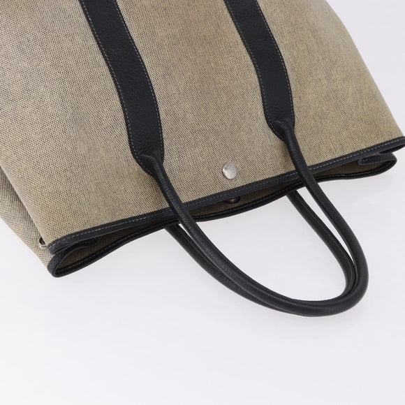 CHANEL Garden Party PM Tote Bag Coated Canvas Beige Silver CC Auth bs36468
