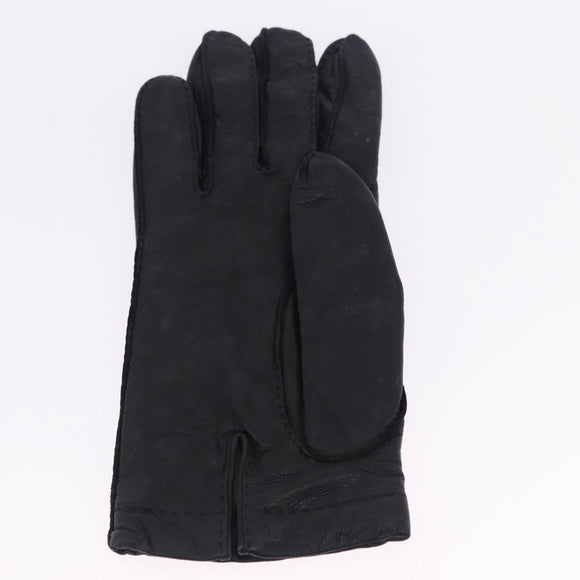 HERMES Gloves Lamb Skin Black Auth bs36480