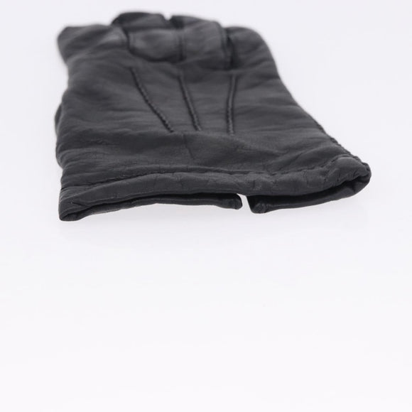 HERMES Gloves Lamb Skin Black Auth bs36480