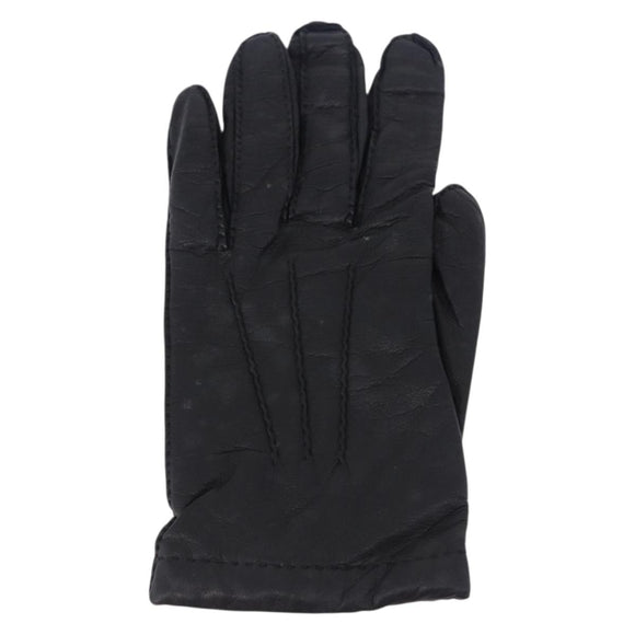 HERMES Gloves Lamb Skin Black Auth bs36480
