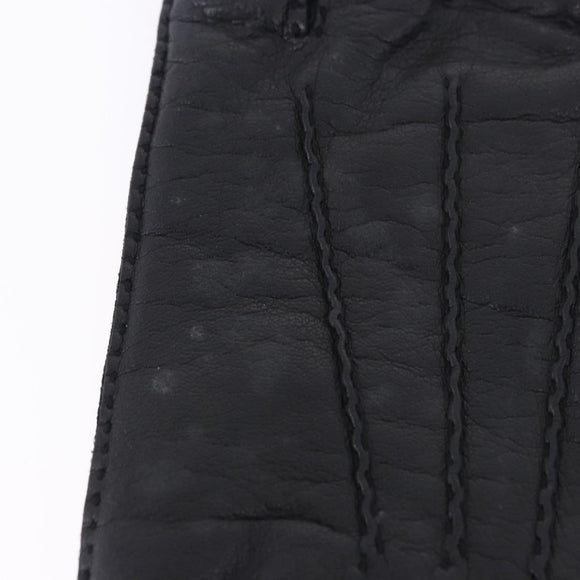 HERMES Gloves Lamb Skin Black Auth bs36480