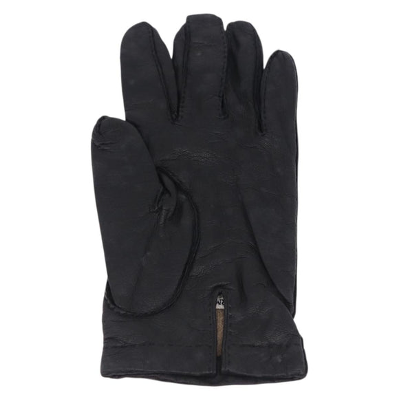 HERMES Gloves Lamb Skin Black Auth bs36480