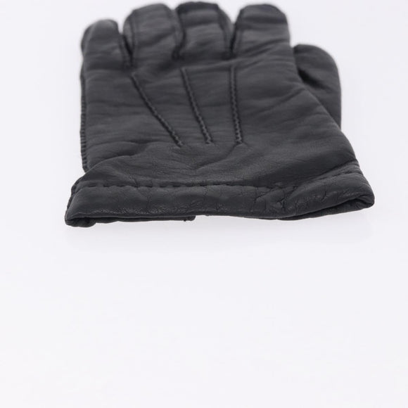 HERMES Gloves Lamb Skin Black Auth bs36480