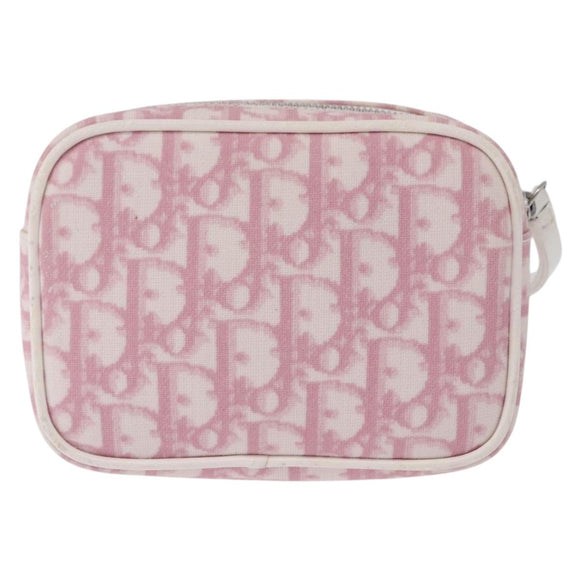 Christian Dior Trotter Canvas Pouch PVC Pink Silver Auth bs36488