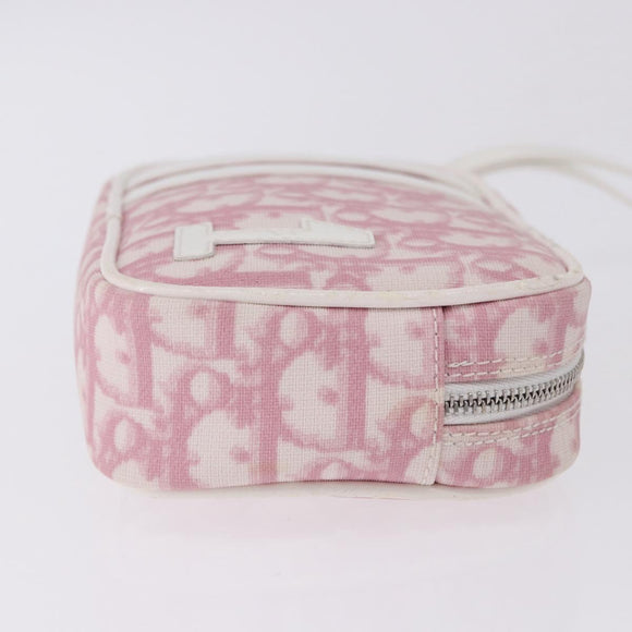 Christian Dior Trotter Canvas Pouch PVC Pink Silver Auth bs36488