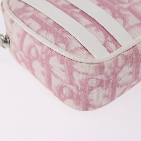Christian Dior Trotter Canvas Pouch PVC Pink Silver Auth bs36488