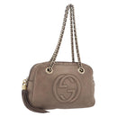 GUCCI Interlocking Shoulder Bag Leather Beige Gold 308983 Auth bs36491-1