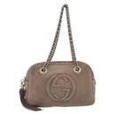 GUCCI Interlocking Shoulder Bag Leather Beige Gold 308983 Auth bs36491-2