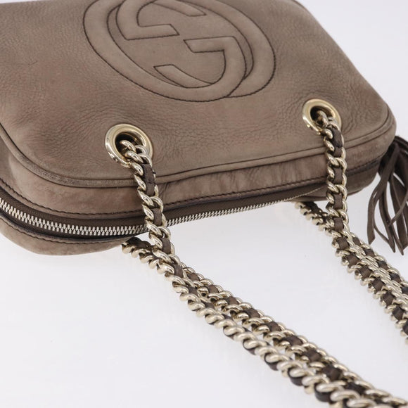 GUCCI Interlocking Shoulder Bag Leather Beige Gold 308983 Auth bs36491