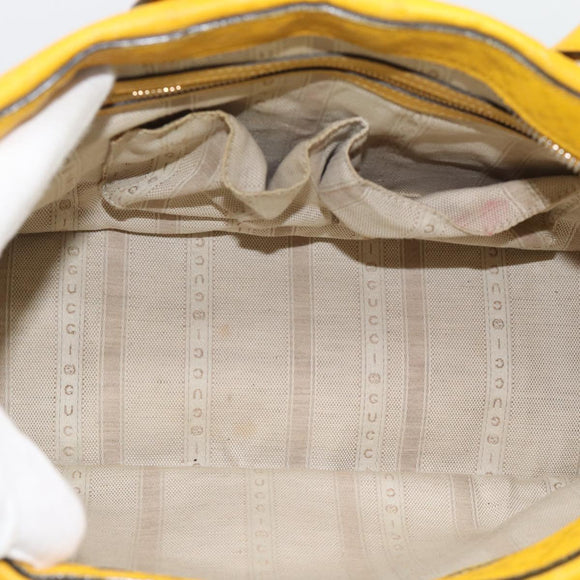 GUCCI Diamante Hand Bag Leather Yellow Silver 354332 Auth bs36492