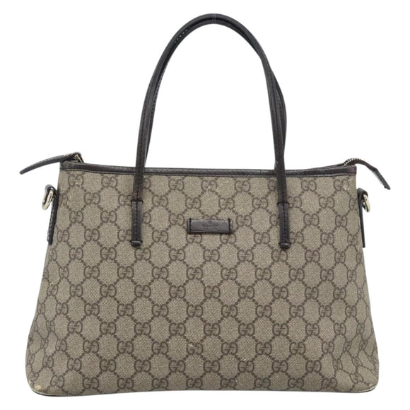 GUCCI GG Supreme Hand Bag PVC 2way Beige Gold 353440 Auth bs36494
