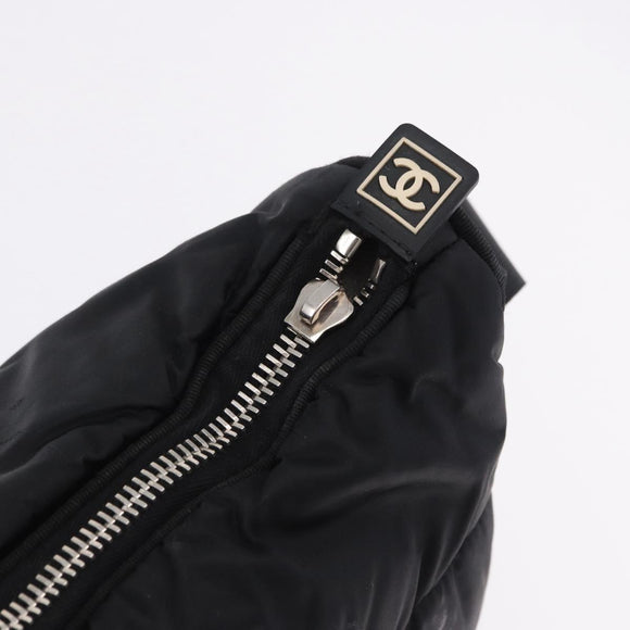 CHANEL Sports Line Shoulder Bag Nylon Black Silver CC Auth bs36495