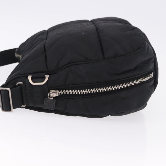 CHANEL Sports Line Shoulder Bag Nylon Black Silver CC Auth bs36495