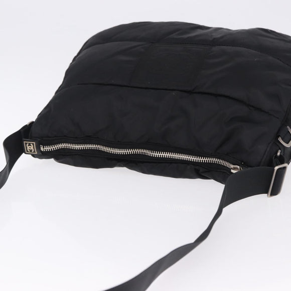 CHANEL Sports Line Shoulder Bag Nylon Black Silver CC Auth bs36495