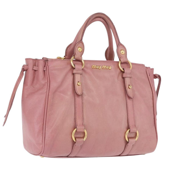 Miu Miu Hand Bag Leather Pink Gold Auth bs36498A