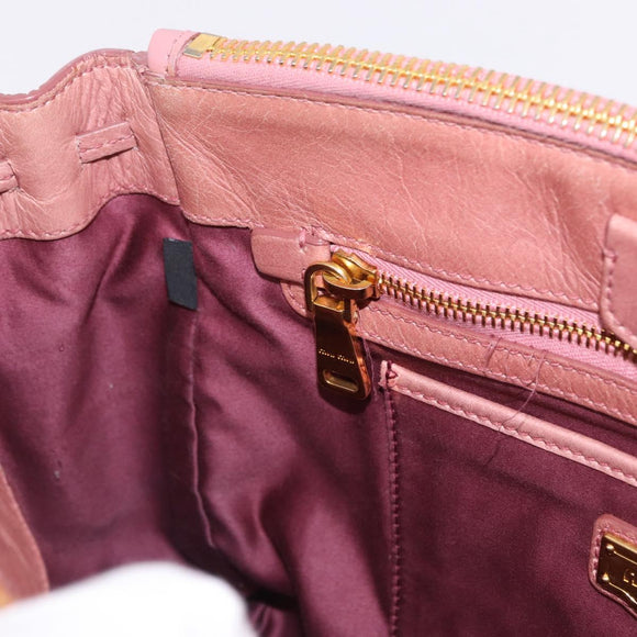 Miu Miu Hand Bag Leather Pink Gold Auth bs36498A