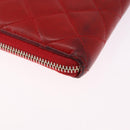 CHANEL Matelasse Camelia Long Wallet Lamb Skin Red Gold CC Auth bs36502-15
