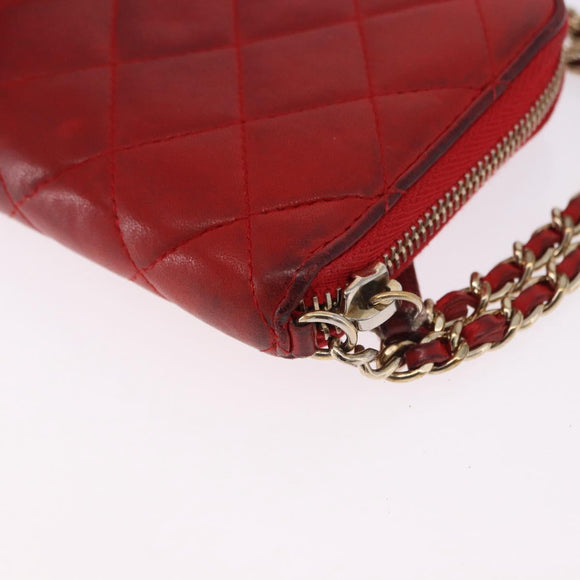 CHANEL Matelasse Camelia Long Wallet Lamb Skin Red Gold CC Auth bs36502