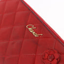 CHANEL Matelasse Camelia Long Wallet Lamb Skin Red Gold CC Auth bs36502-17