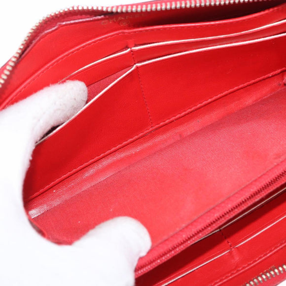 CHANEL Matelasse Camelia Long Wallet Lamb Skin Red Gold CC Auth bs36502