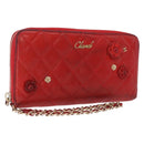 CHANEL Matelasse Camelia Long Wallet Lamb Skin Red Gold CC Auth bs36502-1