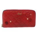 CHANEL Matelasse Camelia Long Wallet Lamb Skin Red Gold CC Auth bs36502-13