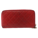 CHANEL Matelasse Camelia Long Wallet Lamb Skin Red Gold CC Auth bs36502-2