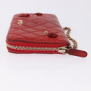 CHANEL Matelasse Camelia Long Wallet Lamb Skin Red Gold CC Auth bs36502-4