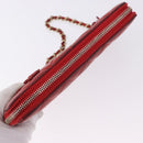 CHANEL Matelasse Camelia Long Wallet Lamb Skin Red Gold CC Auth bs36502-5