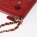 CHANEL Matelasse Camelia Long Wallet Lamb Skin Red Gold CC Auth bs36502-7