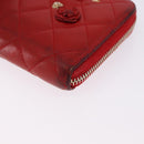 CHANEL Matelasse Camelia Long Wallet Lamb Skin Red Gold CC Auth bs36502-14