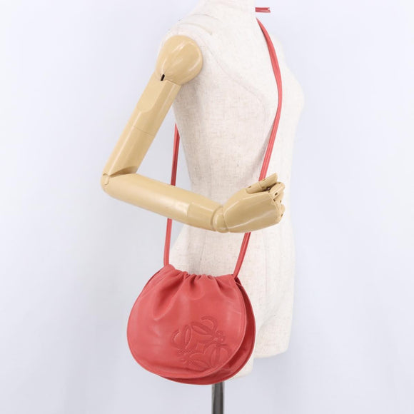 LOEWE Anagram Shoulder Bag Leather Pink Gold Auth bs36503A