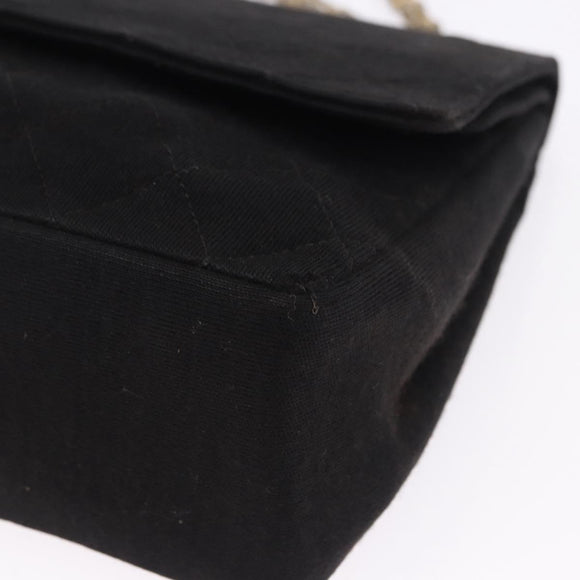 CHANEL Matelasse Chain Shoulder Bag Cotton Black Gold CC Auth bs36504