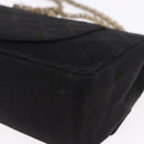 CHANEL Matelasse Chain Shoulder Bag Cotton Black Gold CC Auth bs36504-13
